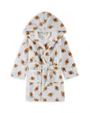 Petit Lem Boys' Football Print Plush Hooded Robe - Little Kid In White