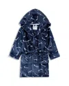 Petit Lem Boys' Hockey Sticks Print Plush Hooded Robe - Big Kid In Blue