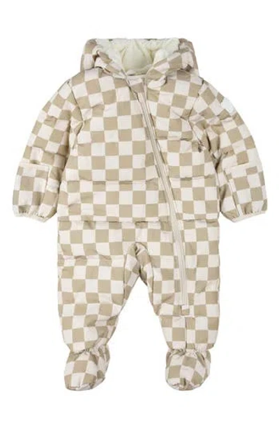 Petit Lem Babies'  Checkerboard Hooded Snowsuit In Beige