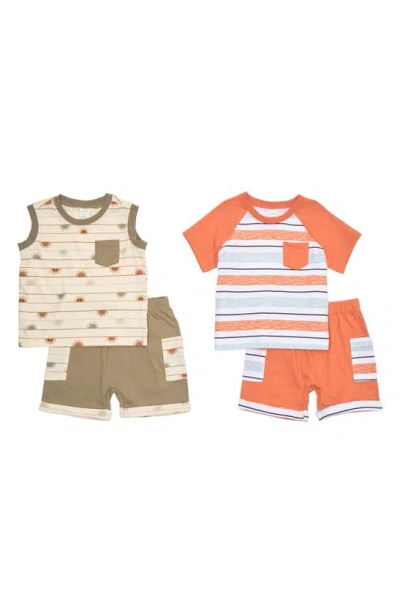 Petit Lem Babies' Colorblock 4-piece Outfit Set In Orange Stripe