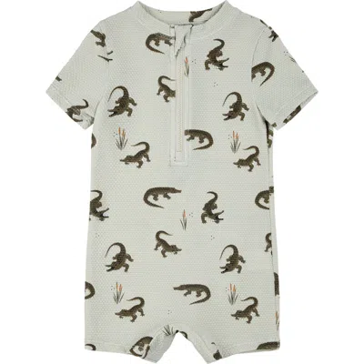 Petit Lem Babies'  Crocodile Upf 50+ One-piece Swimsuit In Green