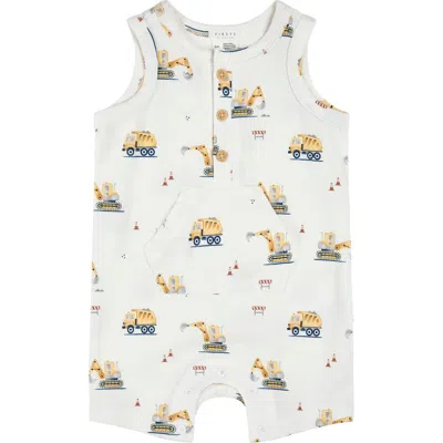 Petit Lem Babies'  Digger Print Jersey Romper In Blue