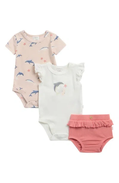 Petit Lem Babies'  Dolphins Bodysuit & Bloomers Set In White