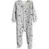 Petit Lem Festive Truck Print Fitted One-piece Velour Pajamas In Gray