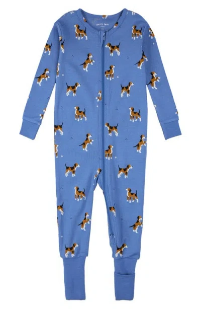 Petit Lem Babies'  Fitted Convertible Organic Cotton One-piece Pajamas In Blue