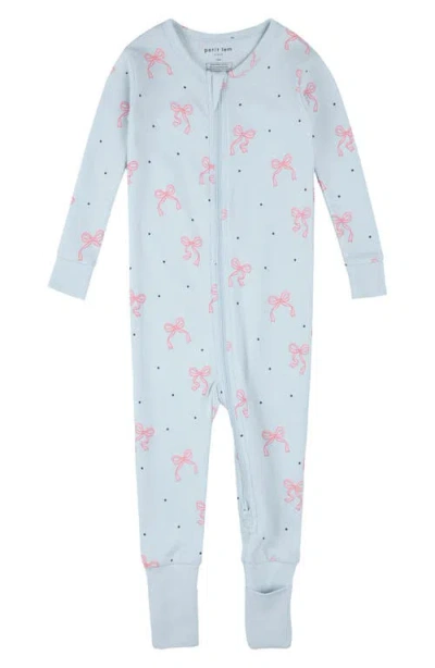 Petit Lem Babies'  Fitted Organic Cotton Convertible Footie Pajamas In Blue