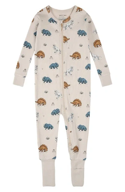 Petit Lem Babies'  Fitted Organic Cotton Convertible Footie Pajamas In Neutral