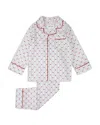 Petit Lem Girls' Striped Hearts Print Button Down Top & Pants Pajama Set - Little Kid, Big Kid In White