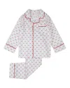 Petit Lem Girls' Striped Hearts Print Button Down Top & Pants Pajama Set - Little Kid, Big Kid In White