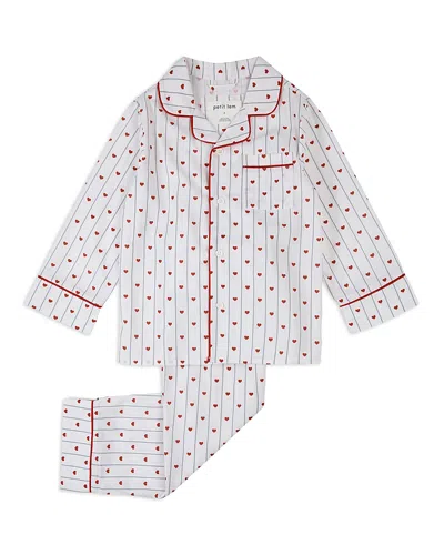 Petit Lem Girls' Striped Hearts Print Button Down Top & Pants Pajama Set - Little Kid, Big Kid In White