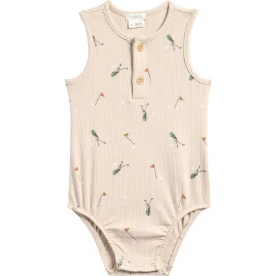 Petit Lem Babies'  Golf Caddy Stretch Organic Cotton Rib Bodysuit In Brown