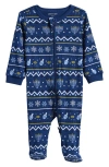 Petit Lem Hanukkah Fair Isle Organic Cotton Fitted Footie Pajamas In Multi