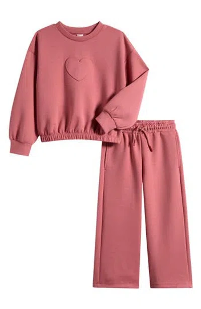 Petit Lem Kids'  Heart Sweatshirt & Wide Leg Sweatpants Set