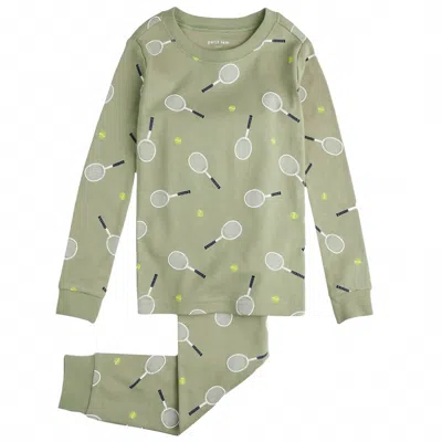 Petit Lem Kid's Printed Long Sleeve Pajama Set In Tennis In Green