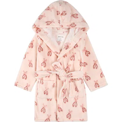 Petit Lem Kids' Ballet Slipper Print Hooded Fleece Robe In Pink