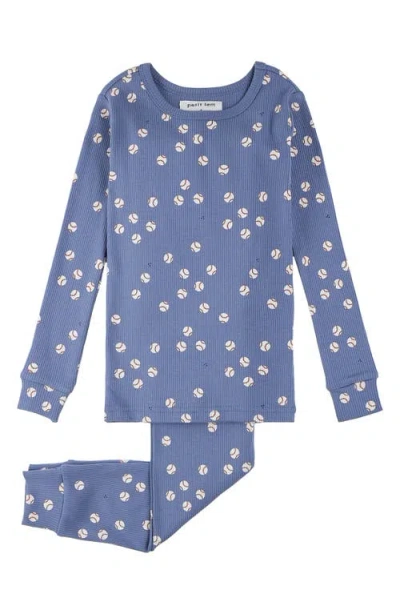 Petit Lem Kids' Baseball Print Fitted Cotton Two-piece Pajamas In Blue
