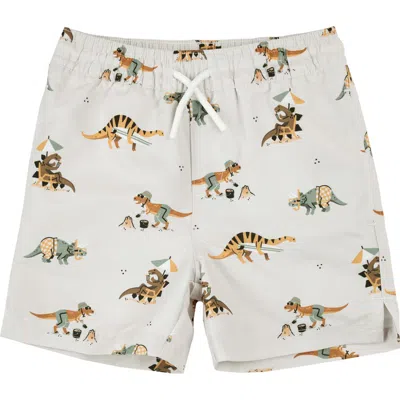 Petit Lem Kids' Beach Dinos Swim Trunks In White