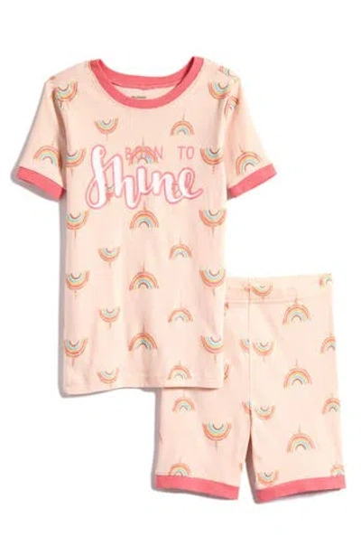 Petit Lem Kids' Born To Shine Short Pajamas In Light Coral