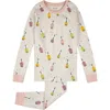 Petit Lem Kids' Bubble Tea Print Fitted Two-piece Organic Cotton Rib Pajamas In Neutral