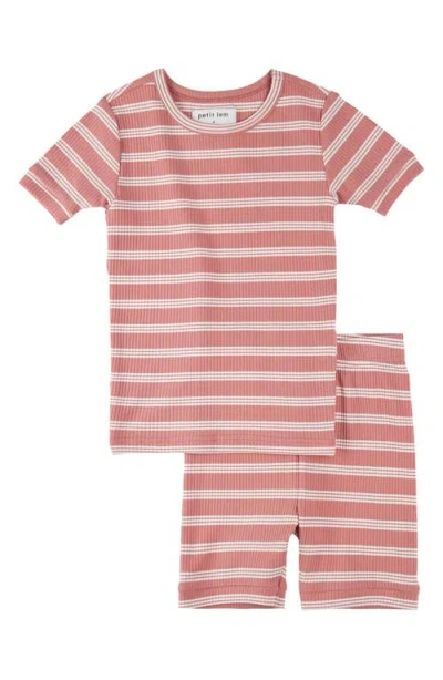 Petit Lem Kids' Bubblegum Stripe Rib Fitted Two-piece Short Pajamas In Pink