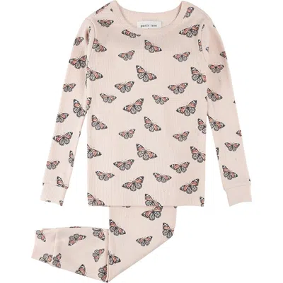 Petit Lem Kids' Butterfly Print Fitted Cotton Two-piece Pajamas In Light Pink