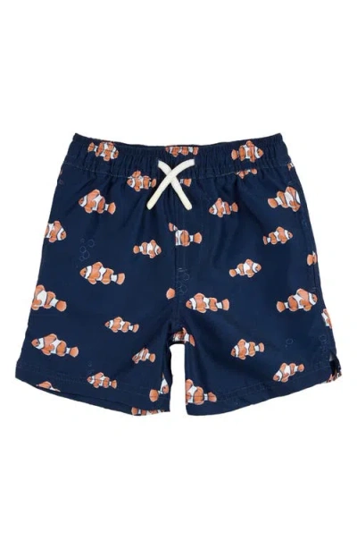 Petit Lem Kids' Clownfish Print Swim Trunks In Navy
