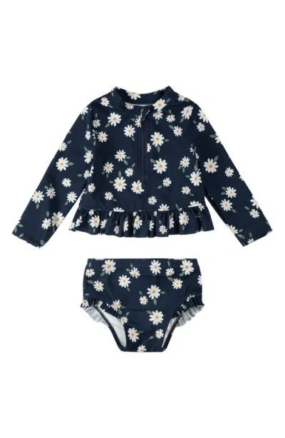 Petit Lem Kids' Daisies Long Sleeve Two-piece Rashguard Swimsuit In Multi