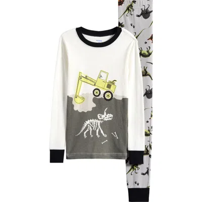 Petit Lem Kids' Dino Dig Long Pajamas In Off White
