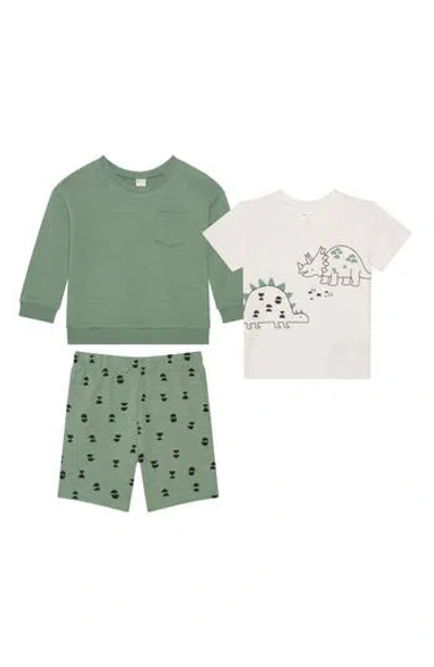 Petit Lem Kids' Dino Graphic T-shirt, Sweatshirt & Shorts Set