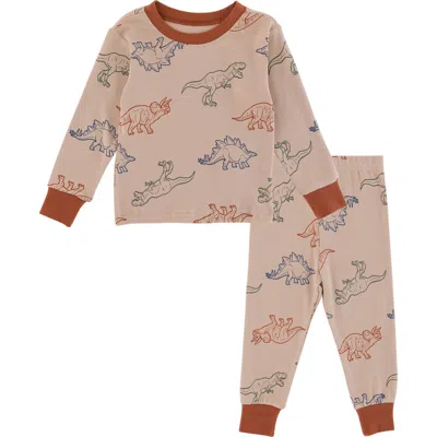 Petit Lem Kids' Dinosaur Two-piece Pajama Set In Neutral