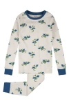 Petit Lem Kids' Dragon Print Fitted Two-piece Organic Cotton Rib Pajamas In Nude
