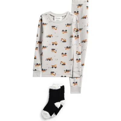 Petit Lem Kids' Fitted Two-piece Pajamas & Socks Set In Gray