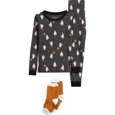 Petit Lem Kids' Fitted Two-piece Pajamas & Socks Set In Gray