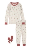 Petit Lem Kids' Fitted Two-piece Pajamas & Socks Set In White