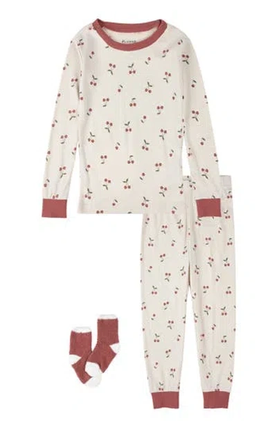 Petit Lem Kids' Fitted Two-piece Pajamas & Socks Set In White