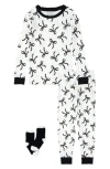Petit Lem Kids' Fitted Two-piece Pajamas & Socks Set In White