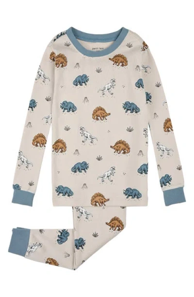 Petit Lem Kids' Fitted Two-piece Organic Cotton Rib Pajamas In Neutral