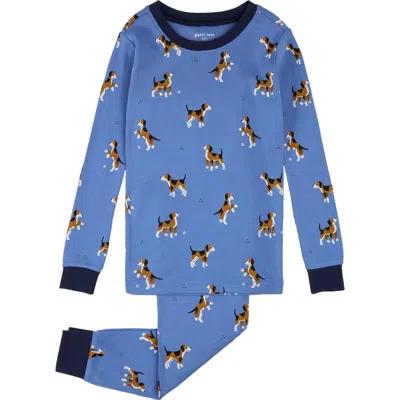 Petit Lem Kids' Fitted Two-piece Organic Cotton Rib Pajamas In Blue