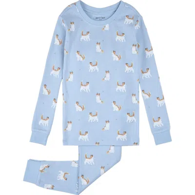 Petit Lem Kids' Fitted Two-piece Organic Cotton Rib Pajamas In Blue