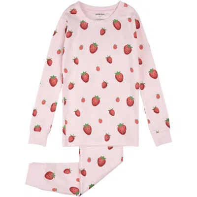 Petit Lem Kids' Fitted Two-piece Organic Cotton Rib Pajamas In Pink