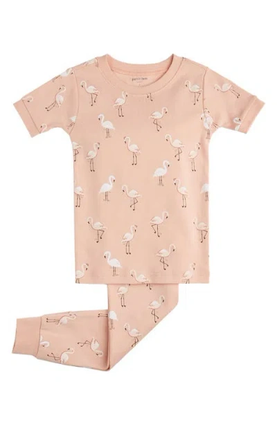 Petit Lem Kids' Flamingo Print Organic Cotton Fitted Two-piece Pajamas In Coral