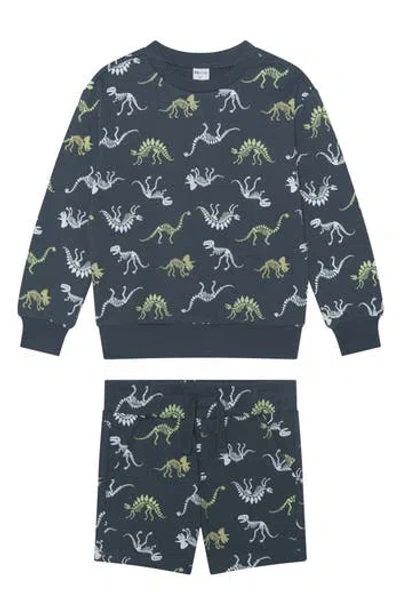 Petit Lem Kids' French Terry Knit Pullover & Shorts Set In Blue