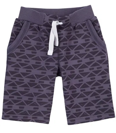 Petit Lem Kids Geo Print French Terry Shorts In Black In Purple
