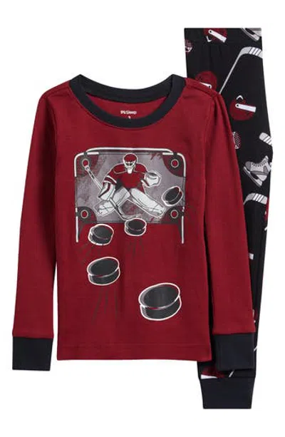 Petit Lem Kids' Hockey 2-piece Pajamas In Red