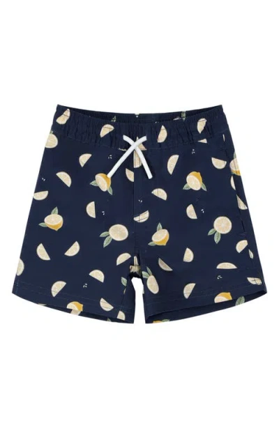 Petit Lem Kids' Lemon Print Swim Trunks In Blue