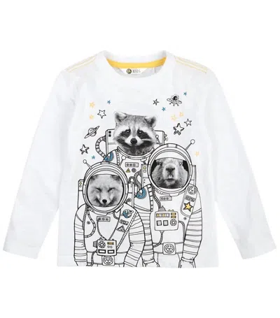 Petit Lem Kids Long Sleeve Astro Animal Crew T-shirt In White