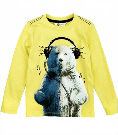 Petit Lem Kids Long Sleeve Bear T-shirt In Yellow