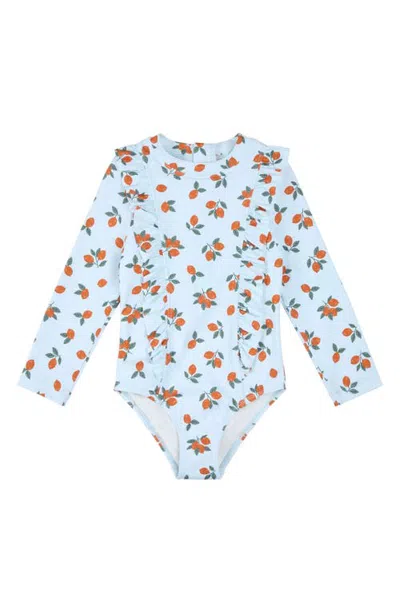 Petit Lem Kids' Long Sleeve One-piece Swimsuit In Turquoise