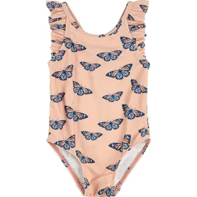 Petit Lem Kids' Monarch One-piece Swimsuit In Coral