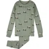 Petit Lem Kids' Monster Truck Print Fitted Two-piece Organic Cotton Rib Pajamas In Gray